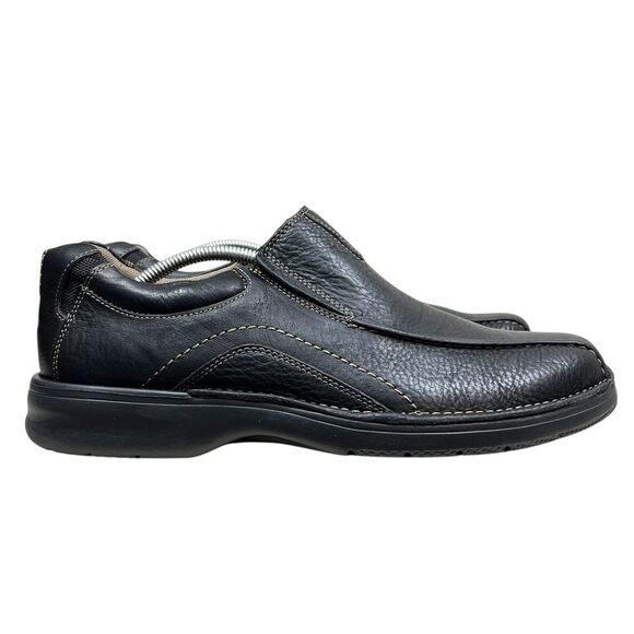 Clarks Mens Pickett Loafers Black Leather Slip On Bicycle Toe Size 11.5M - Picture 1 of 8